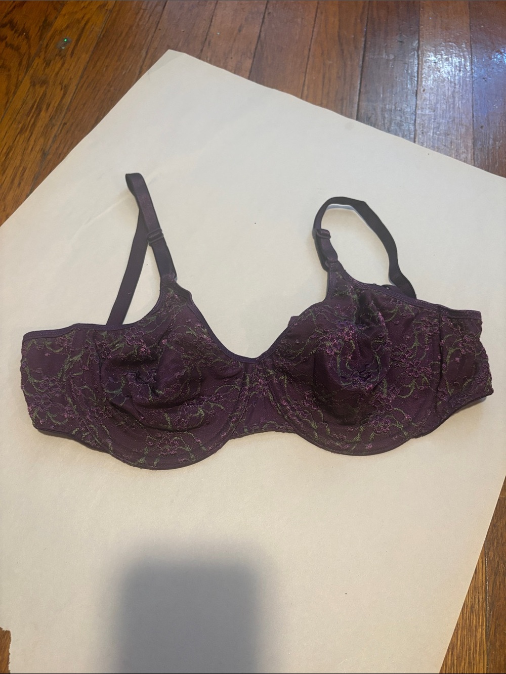 Warner's Well Worn Plum Underwire Bra with Embroidered Flowers